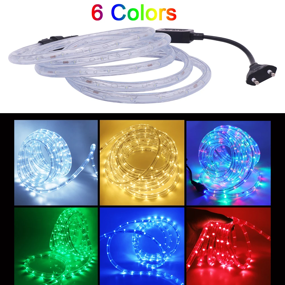 360 de la Ronda LED Neon Tira de Luz de 220V a 110V AC arco iris de la Lámpara del Tubo Impermeable Blanco del RGB Flexible Llevó Luces de la Cuerda de Navidad Decoración Imagen 2