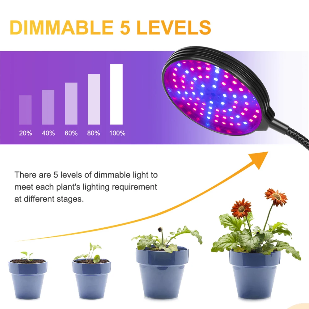 60W LED crecen la luz USB espectro completo de la planta de luz con clip de control de atenuación adecuadas para jardinería en macetas de plantas suculentas Imagen 2