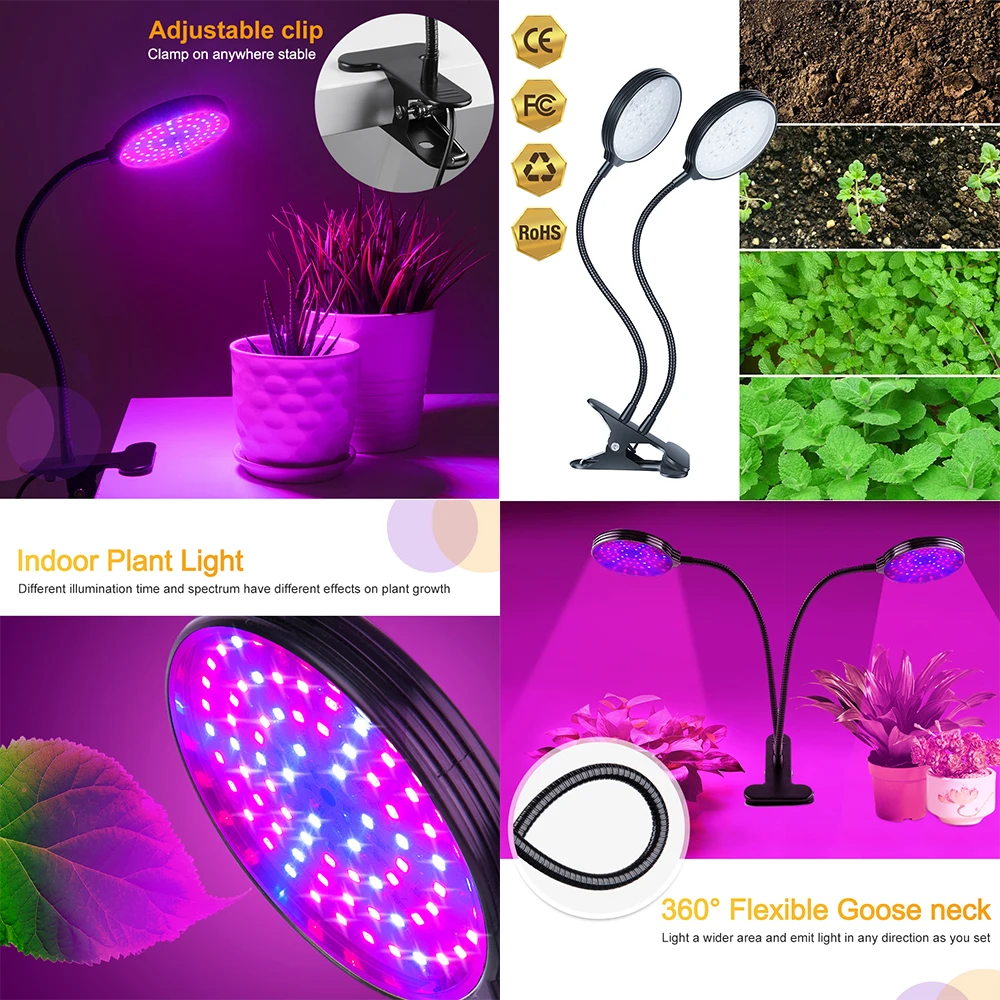 60W LED crecen la luz USB espectro completo de la planta de luz con clip de control de atenuación adecuadas para jardinería en macetas de plantas suculentas Imagen 5