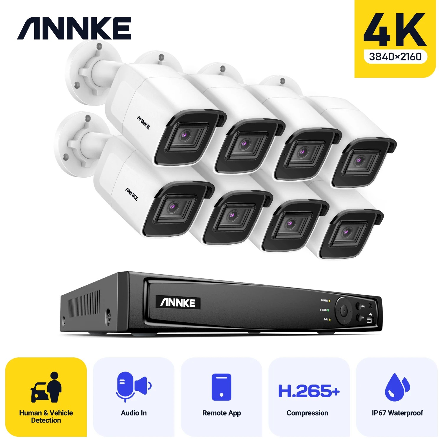 ANNKE 4K Ultra HD POE Sistema de Video Vigilancia 8CH H. 265+ NVR Con 4K de Cámaras de Seguridad CCTV Kit de Grabación de Audio de 8 megapíxeles de cámara Ip Imagen 0