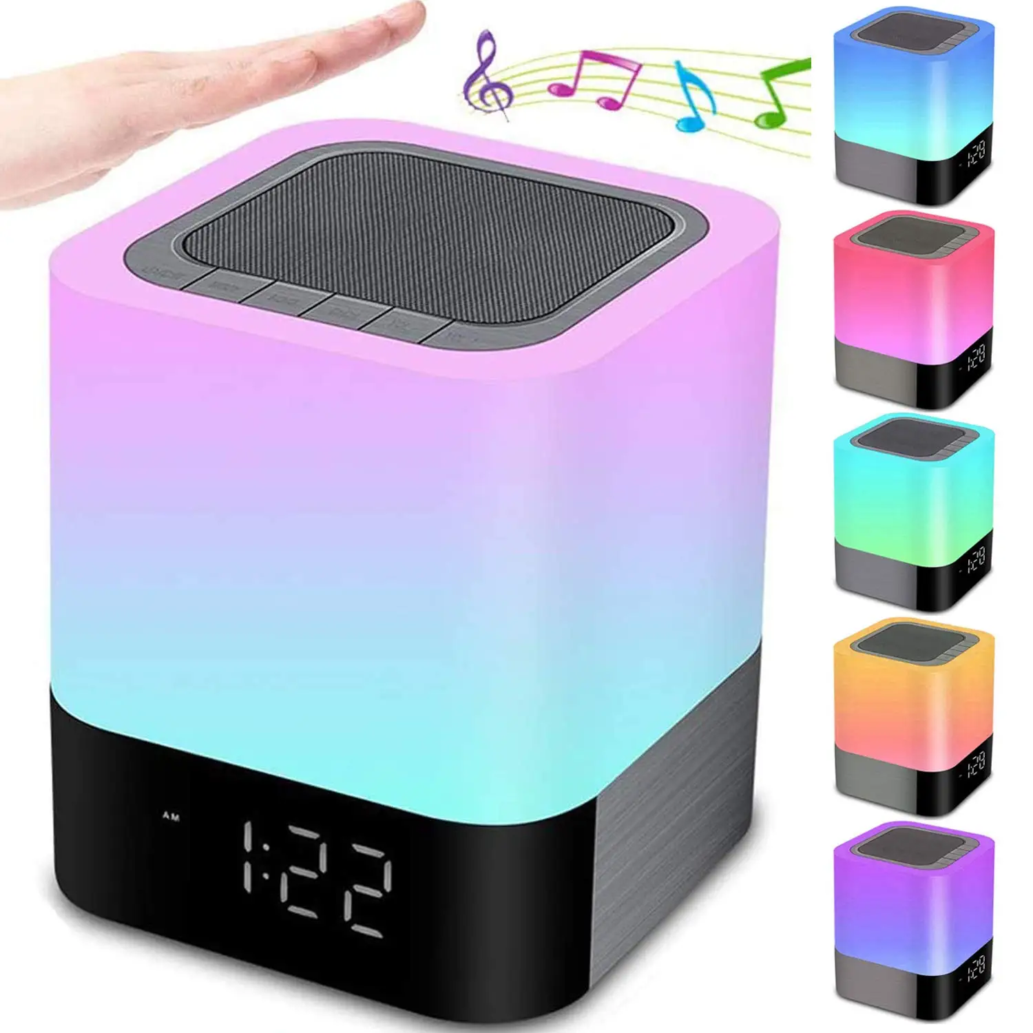 Cambio de Color Altavoz Bluetooth Luces de la Noche Reloj despertador Digital con Sensor Táctil Lámpara de la Mesita de Reproductor de MP3 de Regalo para Niñas Niños Imagen 0