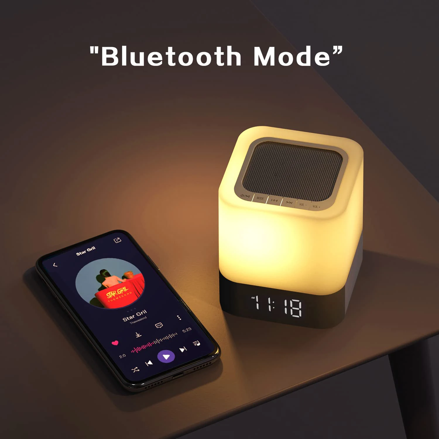 Cambio de Color Altavoz Bluetooth Luces de la Noche Reloj despertador Digital con Sensor Táctil Lámpara de la Mesita de Reproductor de MP3 de Regalo para Niñas Niños Imagen 3