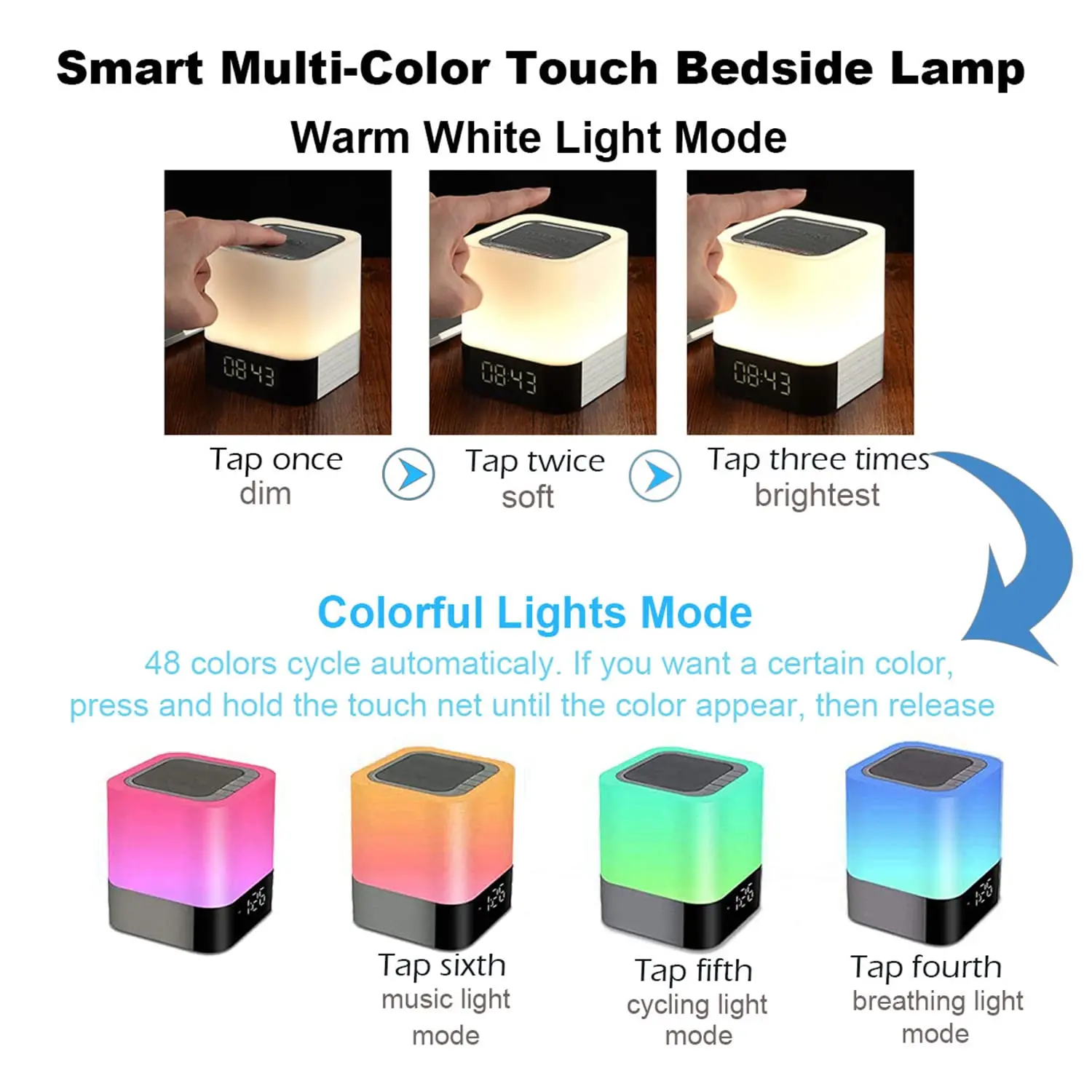 Cambio de Color Altavoz Bluetooth Luces de la Noche Reloj despertador Digital con Sensor Táctil Lámpara de la Mesita de Reproductor de MP3 de Regalo para Niñas Niños Imagen 4