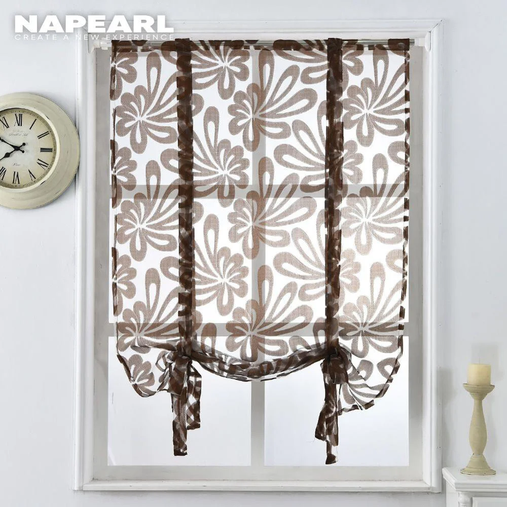 Cocina cortinas cortas jacquard persianas romanas floral blanco panel transparente de tul azul de tratamiento de la ventana de la puerta cortinas de decoración para el hogar Imagen 0