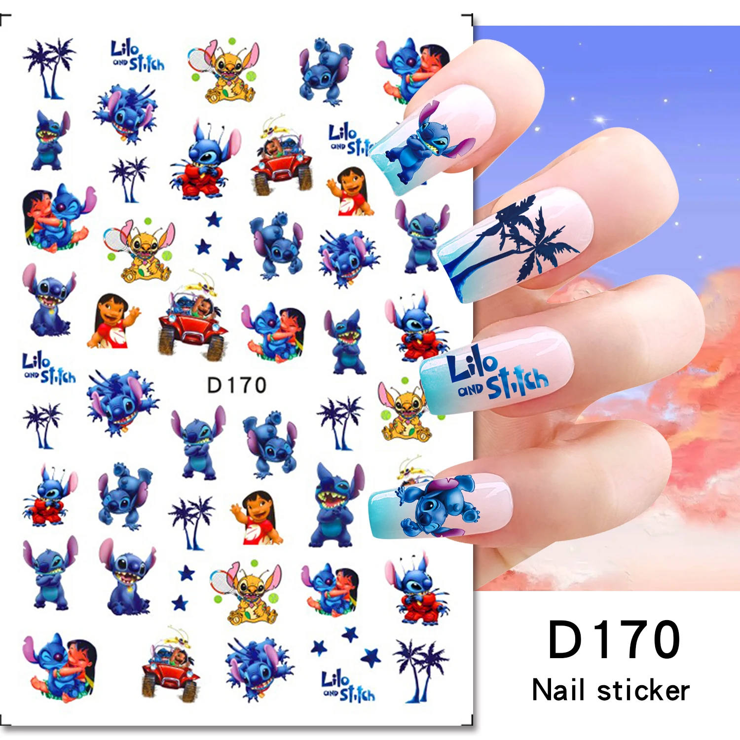 Disney Lilo & Stitch 3D de dibujos animados Pegatinas de Decoración de Uñas de Arte de Mickey Winnie the Pooh Pegatinas para Uñas Nail Art Suministros Imagen 4