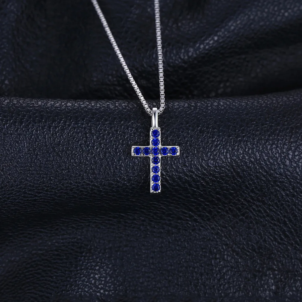 JewelryPalace Cruz Creó Espinela Azul Plata de ley 925 Colgante de Collar de las Mujeres de Moda de la piedra preciosa de la Joyería Gargantilla Sin Cadena Imagen 1