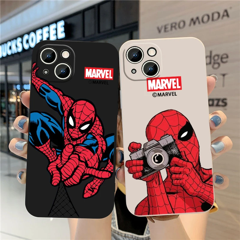 Marvel Spider-Man Anime caja del Teléfono Para el iPhone de Apple 14 13 11 12 mini Pro Max 8 7 Más Líquido a la Izquierda de la Cuerda Funda Tapa Trasera Imagen 0