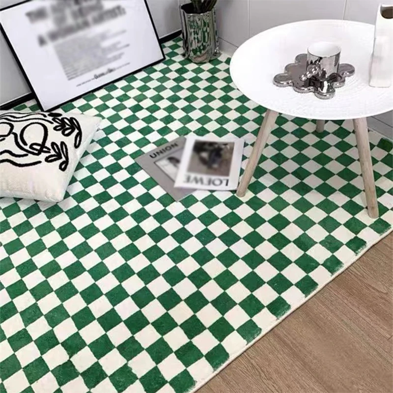Retro Verde Blanco a Cuadros, Alfombras Alfombra Marroquí para la Sala de estar del Dormitorio Decoración Verde a Cuadros Alfombra Nórdicos Simple Mesa de Café Mat Imagen 1