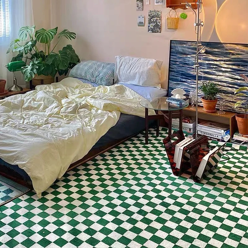 Retro Verde Blanco a Cuadros, Alfombras Alfombra Marroquí para la Sala de estar del Dormitorio Decoración Verde a Cuadros Alfombra Nórdicos Simple Mesa de Café Mat Imagen 2