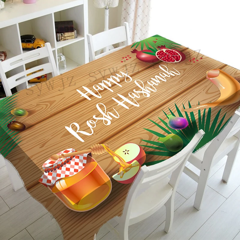 Rosh Hashana Mantel Fiesta De La Decoración De La Impresión Roja De La Decoración De La Cocina Comedor De La Casa Resistente A Las Manchas Del Mantel Imagen 3