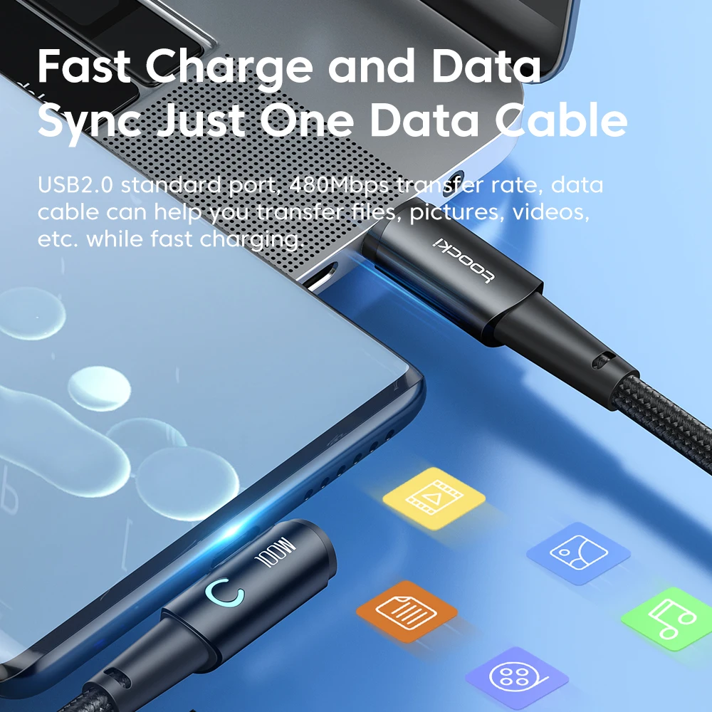 Toocki 100W Tipo C Tipo C 90 Grados Codo Cable de Datos de Tipo C, Cable de USB A Usb Cargador de Teléfono de Carga Rápida de 3M Para el Xiaomi Imagen 3