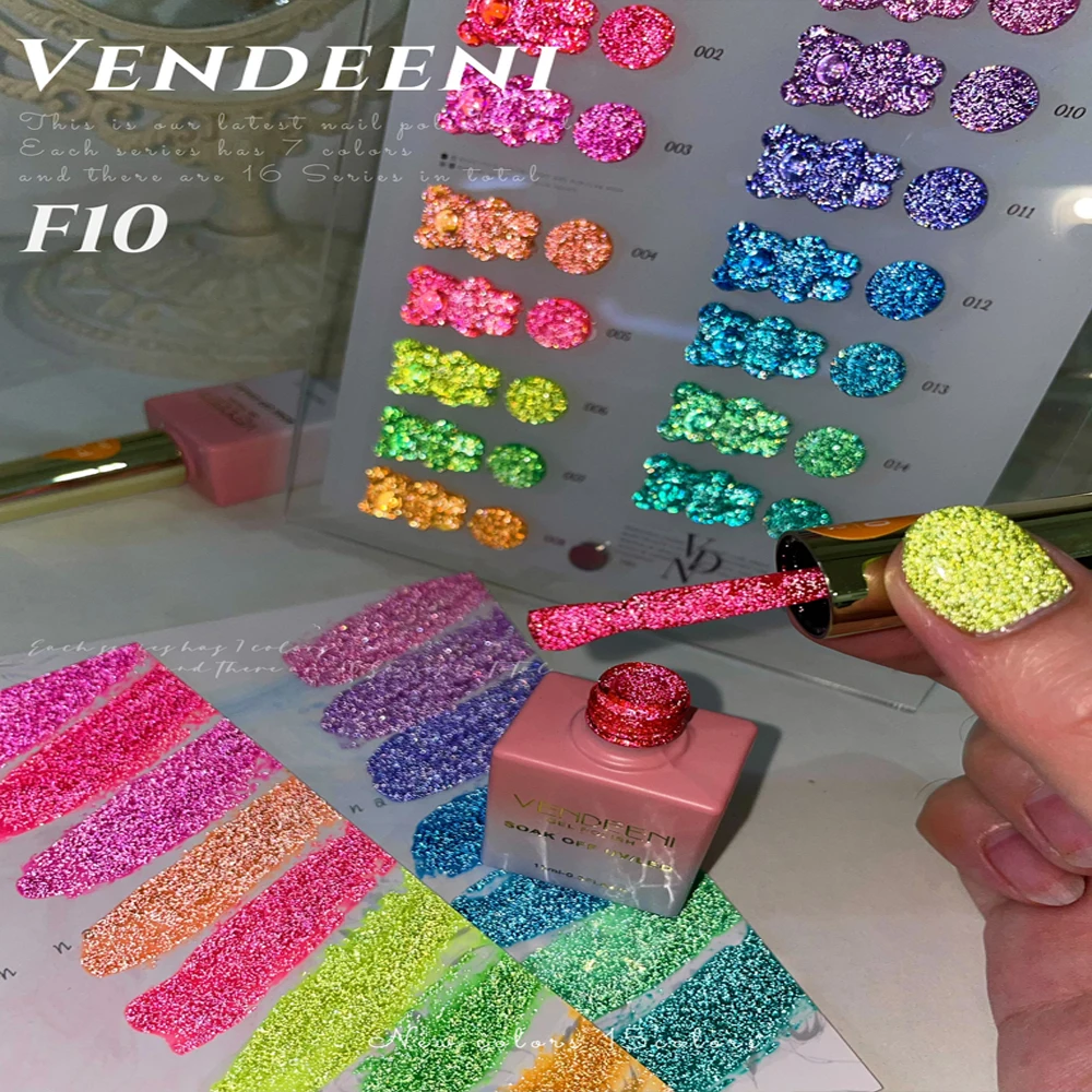 Vendeeni Reflexivo Glitter Gel de Uñas de Fluorescencia Roto Diamante Lentejuelas Soak Off UV LED de Barniz de Uñas de Arte de la Decoración Imagen 3
