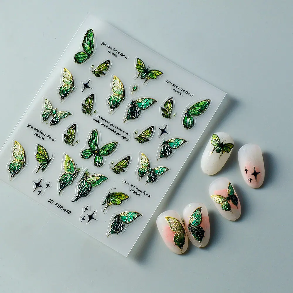 Verde Mariposa 5D Pegatinas de Uñas de controles Deslizantes Para la Manicura polaco del Tatuaje del Arte de las Uñas Imagen 0