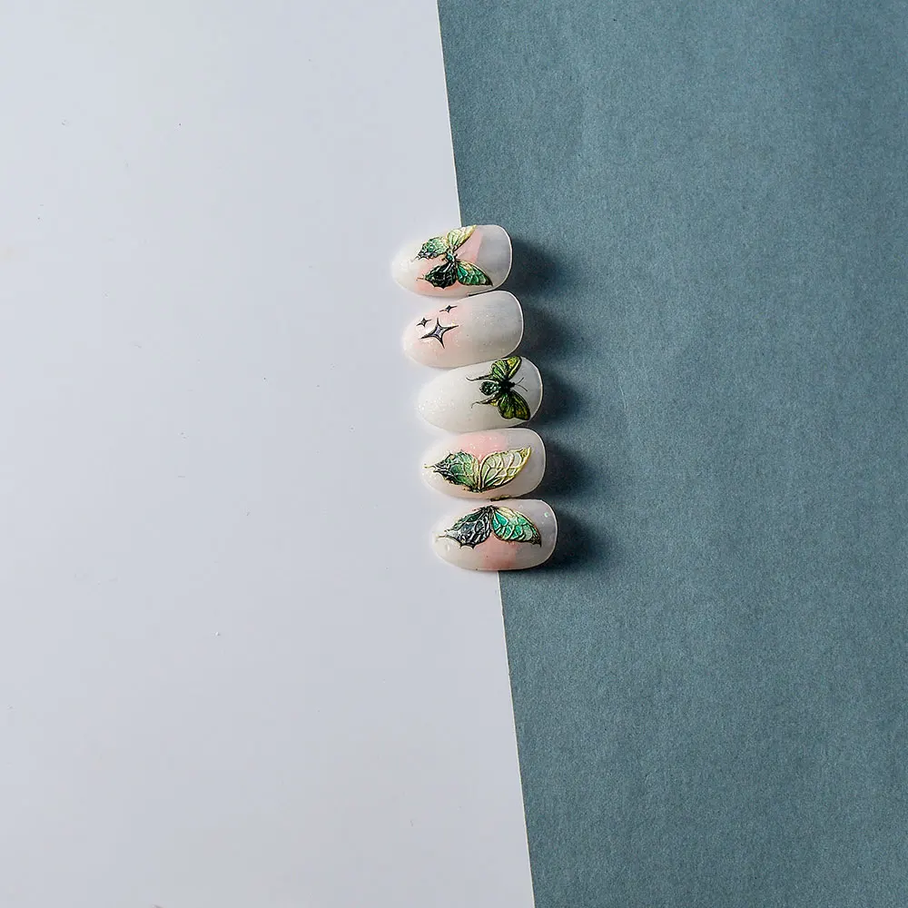 Verde Mariposa 5D Pegatinas de Uñas de controles Deslizantes Para la Manicura polaco del Tatuaje del Arte de las Uñas Imagen 5